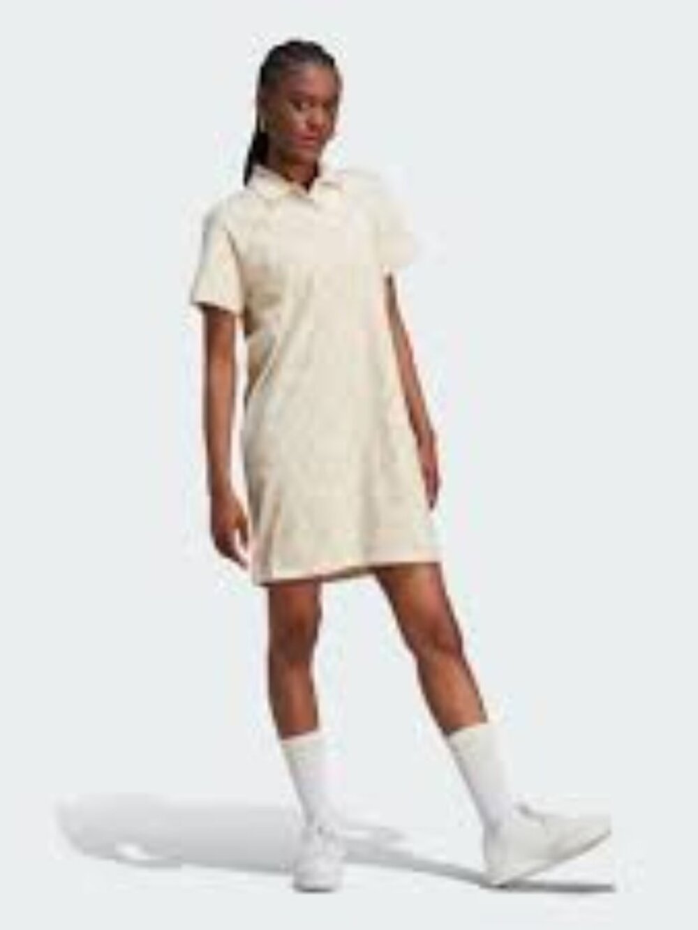 Adidas Trefoil Monogram Polo Dress 100% Cotton in Cream Size XS
